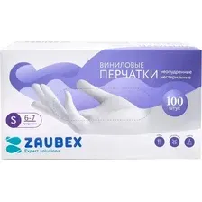 Перчатки одноразовые Zaubex Виниловые / 9196678 (S, 100шт, прозрачный)