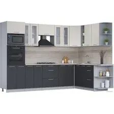 Готовая кухня Интерлиния Мила 1.88x3.0 правая (персидский жемчуг/антрацит/травертин серый)
