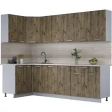 Готовая кухня Интерлиния Мила Лайт 1.2x2.6 (дуб веллингтон/дуб веллингтон/травертин серый)