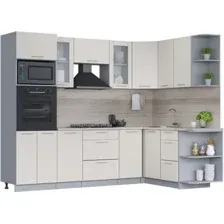Готовая кухня Интерлиния Мила 1.68x2.6 правая (персидский жемчуг/персидский жемчуг/травертин серый)