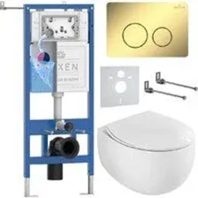 Унитаз подвесной Roxen EGG в комплекте с инсталляцией StounFix Dual Fresh 6 в 1 868477 (кнопка: золо