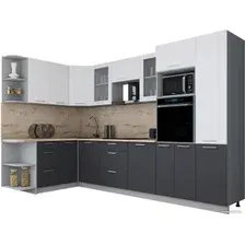 Готовая кухня Интерлиния Мила Gloss 1.68x3.2 левая (белый софт/графит софт/травертин серый)