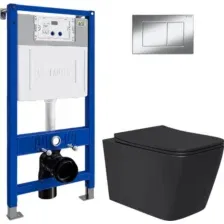 Унитаз подвесной с инсталляцией Lauter Magdeburg 21103EC + 21901001 + 219701J (черный матовый с кнопкой смыва хром)