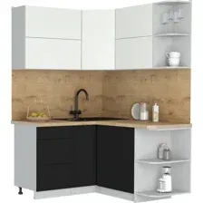 Кухонный модуль Интерлиния Мила Матте 1.5x1.4 А (белый/черный/дуб бунратти)