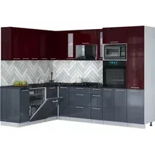 Готовая кухня Интерлиния Мила Gloss 1.896х2.78 (асфальт глянец/бордовый глянец/кастилло темный)
