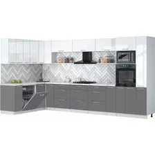 Готовая кухня Интерлиния Мила Gloss 1.896х3.88 (серый/белый глянец/белый гранит)
