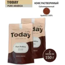 Кофе растворимый сублимированный "Today" Pure Arabica, комплект из 2 пакетов по 150 грамм каждый