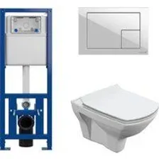 Унитаз подвесной Cersanit Carina New Clean On с инстал. Link Pro (с кнопкой Corner 64077 белый)