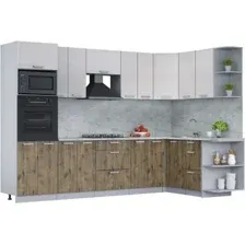 Готовая кухня Интерлиния Мила Лайт 1.68x3.0 правая (вудлайн кремовый/дуб веллингтон/серый каспий)