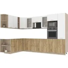 Готовая кухня Интерлиния Мила 1.88x3.2 левая без столешницы (белый платинум/дуб золотой)