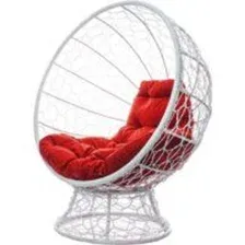 Кресло M-Group Кокос на подставке 11590106 (белый ротанг/красная подушка)