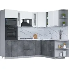 Готовая кухня Интерлиния Мила 1.88x2.4 правая (белый платинум/бетон портленд/белый гранит)