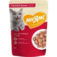 Влажный корм для кошек Мнямс Кусочки в соусе с телятиной для активных кошек / 540157 (85г)