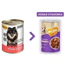 Мнямс консервы для собак Кусочки в соусе с ягненком "Красивая шерсть" 400 г