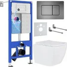 Унитаз подвесной Roxen Cube One Rimless 6 в 1 StounFix Dual Fresh 616329 (оружейная сталь/металл)
