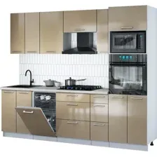 Готовая кухня Интерлиния Мила Gloss 2.55-ПМ3 (капучино глянец/капучино глянец/бискайская сосна)