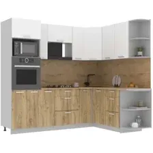 Готовая кухня Интерлиния Мила Лайт 1.68x2.4 правая (белый платинум/дуб золотой/дуб бунратти)