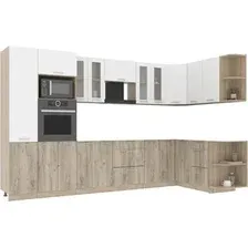 Готовая кухня Интерлиния Мила 1.68x3.4 правая без столешницы (белый платинум/дуб серый)
