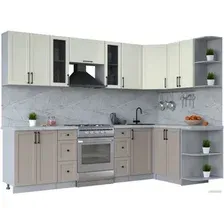 Готовая кухня Интерлиния Тренд 1.5x2.8 правая (луна/белый/серый каспий)