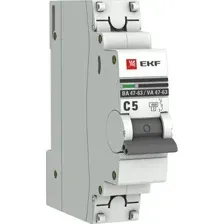 Выключатель автоматический EKF ВА 47-63 1P 5А (C) 4.5kA PROxima mcb4763-1-05C-pro