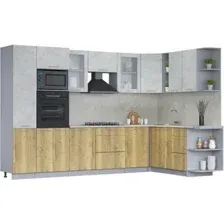 Готовая кухня Интерлиния Мила 1.88x3.2 правая (бетон лайт/дуб золотой/опал светлый)