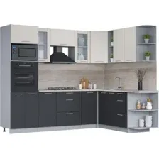 Готовая кухня Интерлиния Мила 1.88x2.6 правая (персидский жемчуг/антрацит/травертин серый)