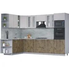 Готовая кухня Интерлиния Мила 1.88x3.0 левая (вудлайн кремовый/дуб веллингтон/серый каспий)
