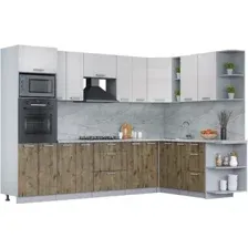 Готовая кухня Интерлиния Мила Лайт 1.88x3.0 правая (вудлайн кремовый/дуб веллингтон/серый каспий)