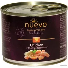 Консервированный корм для кошек Nuevo Kitten Chicken with rice and salmon oil (Курица с рисом в масле) 0.2 кг