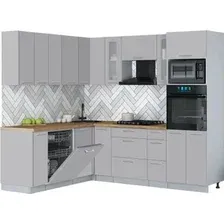 Готовая кухня Интерлиния Мила Gloss 1.896х2.38 (грей/грей/дуб бунратти)