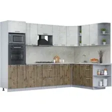 Готовая кухня Интерлиния Мила Лайт 1.88x3.0 правая (бетон лайт/дуб веллингтон/опал светлый)