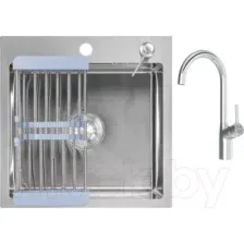 Кухонная мойка Saniteco 4848 + Spike F9S07000 (хром, с сифоном, дозатором и коландером)