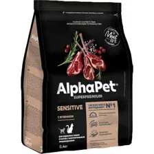 Сухой корм для кошек AlphaPet Superpremium Sensitive с ягненком 400 г