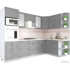Готовая кухня Интерлиния Мила Крафт 1.68x2.8 правая (дуб серый/дуб серый/травертин серый)