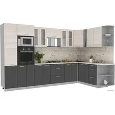 Готовая кухня Интерлиния Мила 1.88x3.4 правая (вудлайн кремовый/антрацит/бискайская сосна)