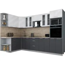 Готовая кухня Интерлиния Мила Gloss 1.68x3.0 левая (белый глянец/графит софт/травертин серый)