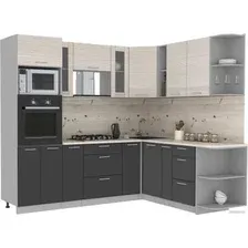 Готовая кухня Интерлиния Мила 1.88x2.4 правая (вудлайн кремовый/антрацит/бискайская сосна)