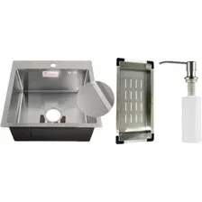 Кухонная мойка Schtoff Best Decor Silver 5050 + коландер металл K-1 Black + дозатор SD-1 Silver