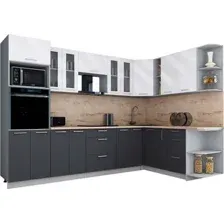 Готовая кухня Интерлиния Мила Gloss 1.88x3.0 правая (белый глянец/графит софт/травертин серый)