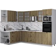 Готовая кухня Интерлиния Мила Деко 1.88x2.8 LV (дуб вотан/дуб вотан/белый гранит)