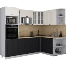 Готовая кухня Интерлиния Мила Деко 1.68x2.4 PR (черный/белый/дуб бунратти)
