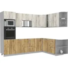 Готовая кухня Интерлиния Мила Лайт 1.88x2.8 правая без столешницы (дуб белый/дуб золотой)