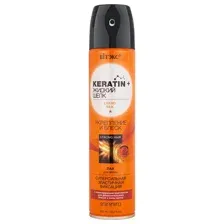 KERATIN&ЖИДКИЙ ШЕЛК Лак для волос УКРЕПЛЕНИЕ и БЛЕСК Суперсильная эластичная фиксация,баллон 300 мл.
