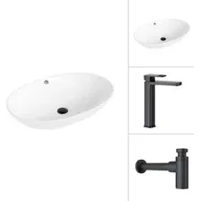 Умывальник Lauter 21709 + Cascade 21СК0655BS с сифоном 21635B (черный матовый)