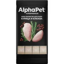 Крем-лакомство AlphaPet для кошек с курицей и клюквой, Superpremium, 48 г