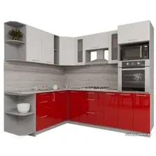 Готовая кухня Интерлиния Мила Gloss 1.88x2.4 левая (белый-красный)