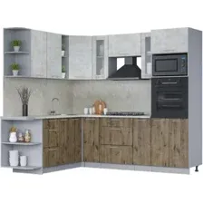 Готовая кухня Интерлиния Мила 1.88x2.4 левая (бетон лайт/дуб веллингтон/опал светлый)