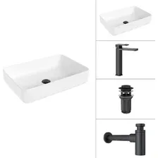 Умывальник Lauter 21487-50  Cascade 21СК0655BS  сифон 21635B  дон.клапан 21190B (черный матовый)