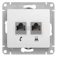 GLOSSA РОЗЕТКА двойная RJ11RJ45 кат.5e, механизм, БЕЛЫЙ