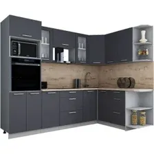 Готовая кухня Интерлиния Мила Gloss 1.68x2.6 правая (графит софт/графит софт/травертин серый)